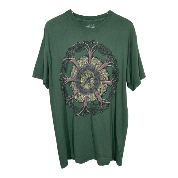 The Mountain Other - The Mountain Celtic Knot Tree Graphic Tee Large Green T-Shirt Nature Art